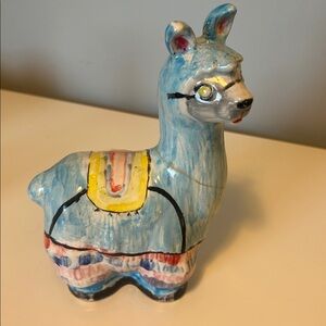 Colourful Ceramic Llama Coin Bank
 Hand-painted 8”